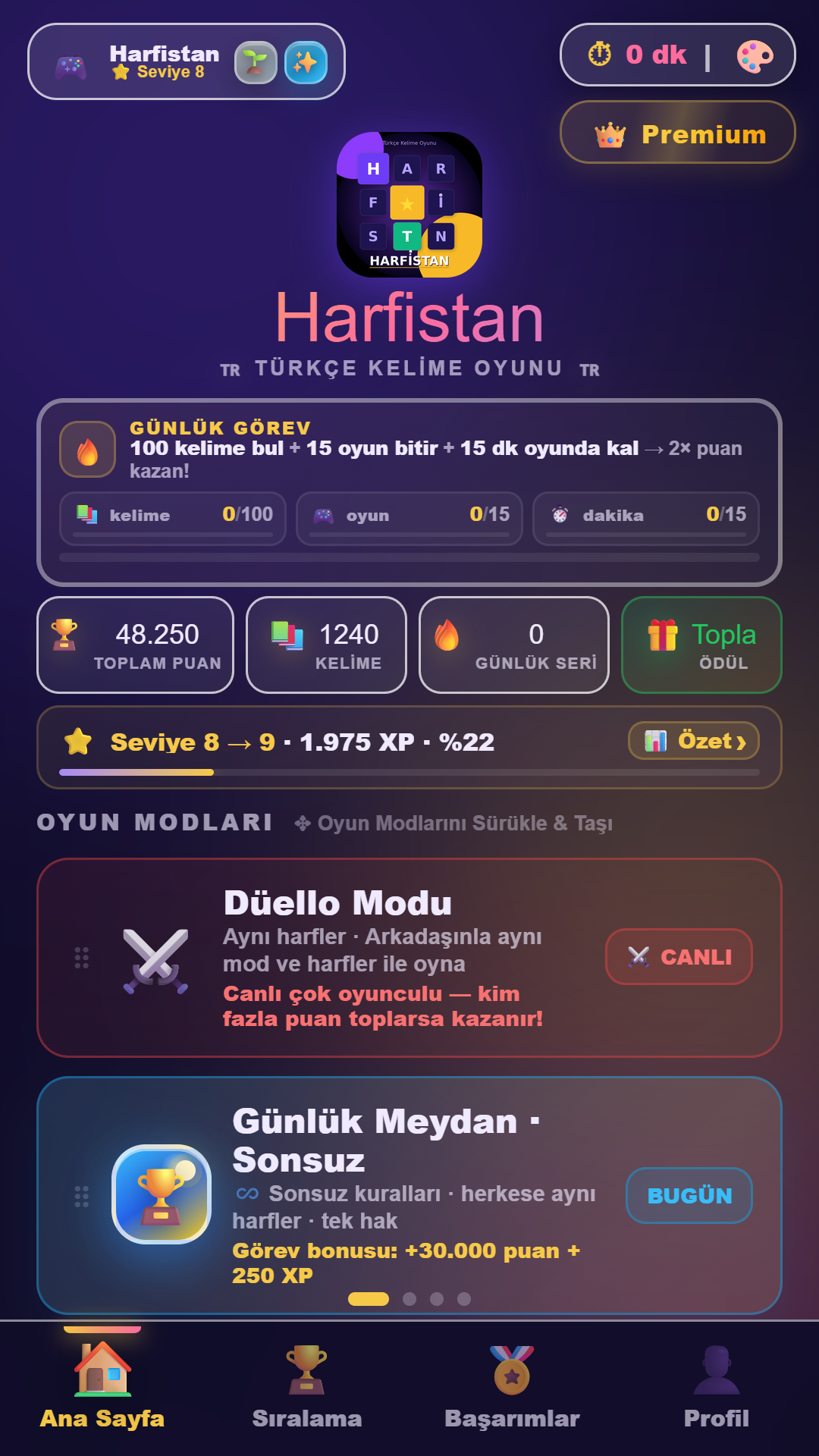 Harfistan ana ekranı
