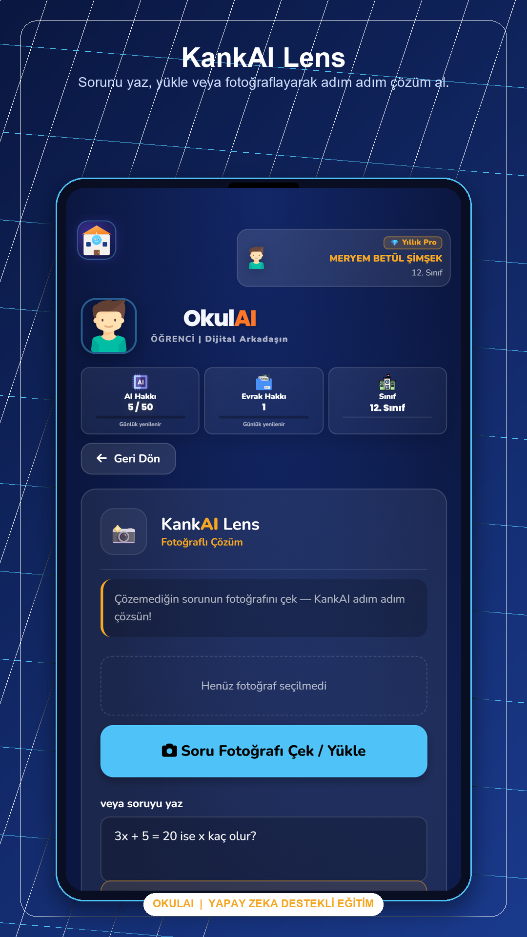 OkulAI Lens ekranı